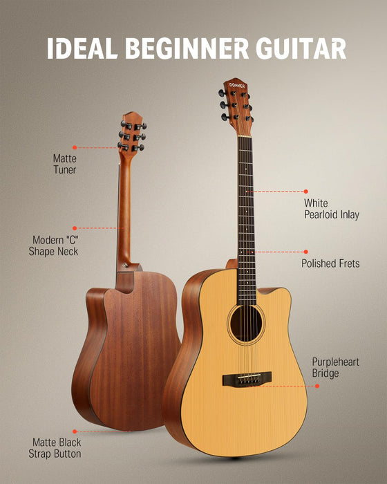 Donner 41” Acoustic Guitar Bundle for Beginners Adults with Online Lesson #6I2