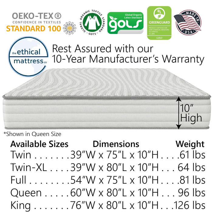 ETHICAL MATTRESS CO 10" Toxin-Free Hybrid Mattress #7Q1