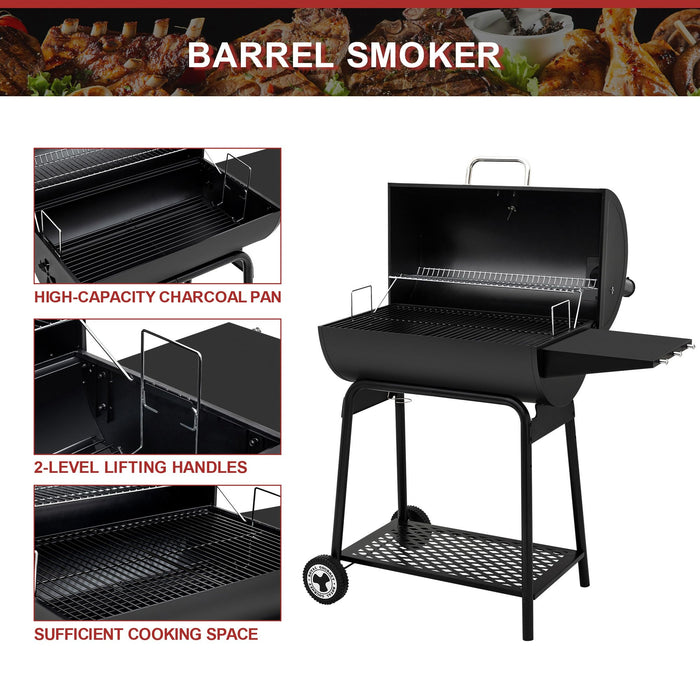 Royal Gourmet CC1830 30 Barrel Charcoal Grill with Side Table,#5L2