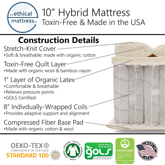 ETHICAL MATTRESS CO 10" Toxin-Free Hybrid Mattress #7Q1