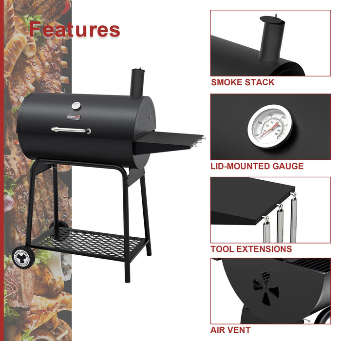 Royal Gourmet CC1830 30 Barrel Charcoal Grill with Side Table,#5L2