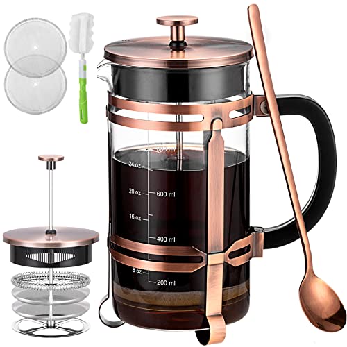 French Press Coffee Maker (34 oz) with 4 Filters #12A