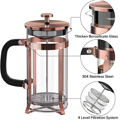 QUQIYSO Coffee Maker 304 Stainless Steel French Press with 4 Filter #12A4